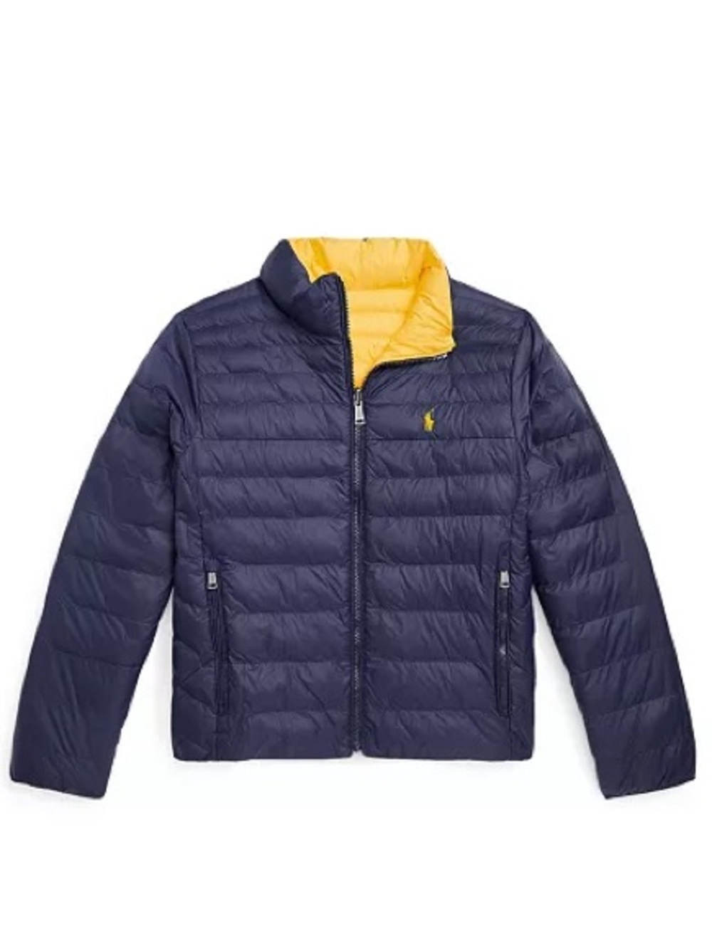 Ralph Lauren Polo Reversible Navy Yellow Puffer Jacket Coat M 10-12